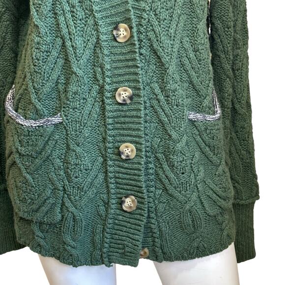 Free People Green Montana Cable Knit Chunky Oversized Cardigan Sweater sz XS - Picture 6 of 11